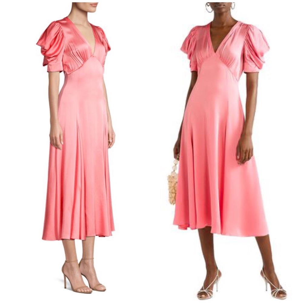 IN VOGUE! Puff-Sleeve MICHAEL KORS COLLECTION * $2290 Runway PINK Satin Dress 8 - Picture 5 of 13